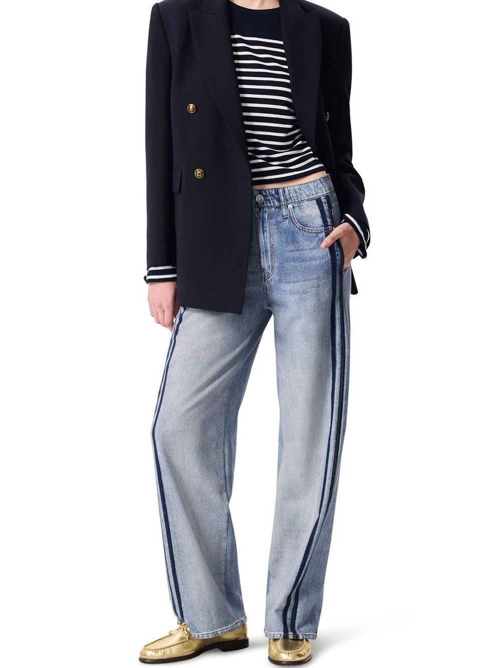 Rag & Bone rb Miramar Side Stripe High Waist Wide Leg Cotton Terry Sweat Pants - Picture 3 of 15